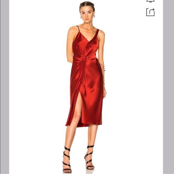 Alexander Wang Red Satin Midi Dress Size 8 - Picture 1 of 12